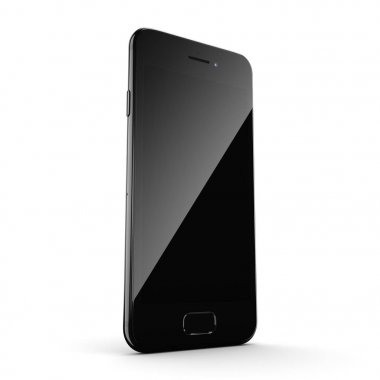 3D render siyah parlak akıllı telefon ile siyah perde