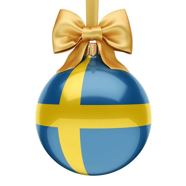 3D rendering palla di Natale con la bandiera della Svezia — Foto Stock