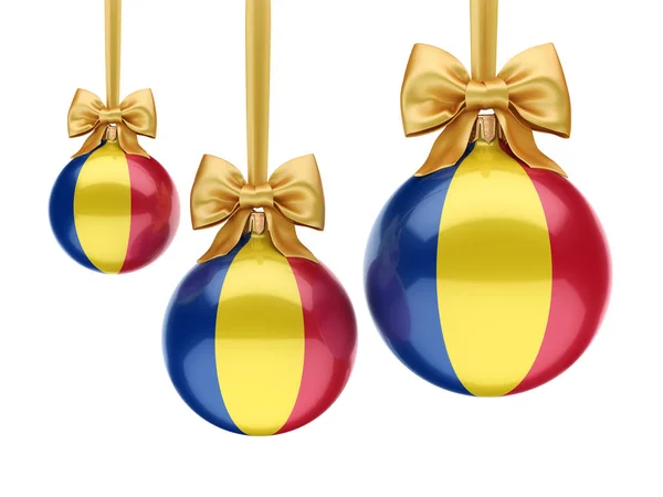 Rendre 3D boule de Noël avec le drapeau de la Roumanie — Photo