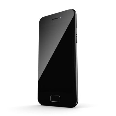 3D render siyah parlak akıllı telefon ile siyah perde