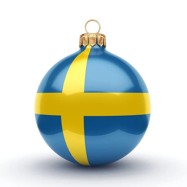 3D рендеринг рождественского мяча с флагом Швеции — стоковое фото