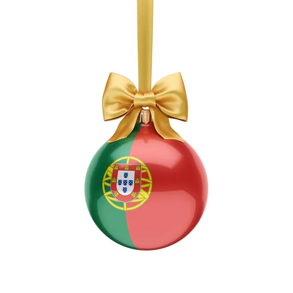 3D renderização bola de Natal com a bandeira de Portugal — Fotografia de Stock