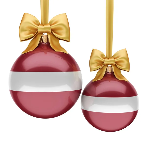 3D renderização bola de Natal com a bandeira da Letónia — Fotografia de Stock