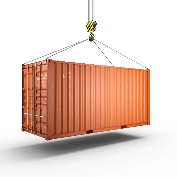 bir vinç kanca bir kargo konteyner ile 3D render
