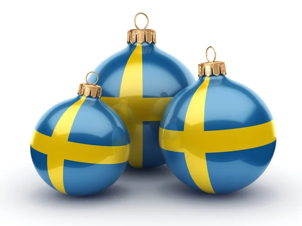 3D рендеринг рождественского мяча с флагом Швеции — стоковое фото