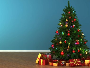 3D render süslenen Noel ağacı