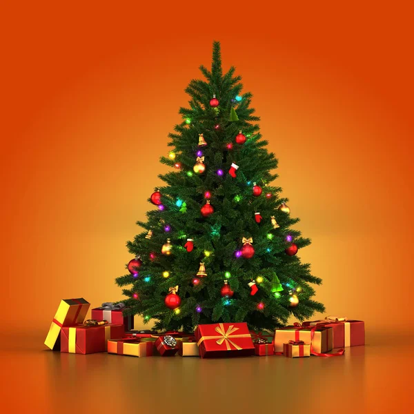 3d Rendering decorato albero di Natale — Foto Stock