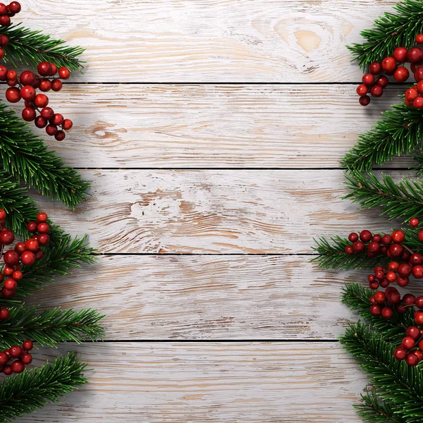 3D-rendering, lichte Kerstmis en houten achtergrond — Stockfoto