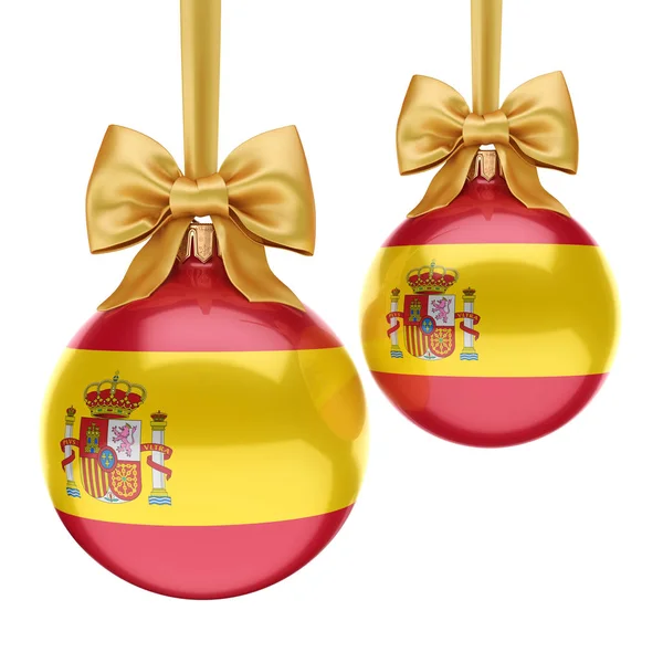 3D рендеринг рождественского мяча с флагом Испании — стоковое фото