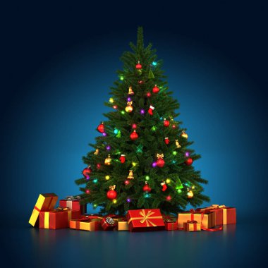 3D render süslenen Noel ağacı