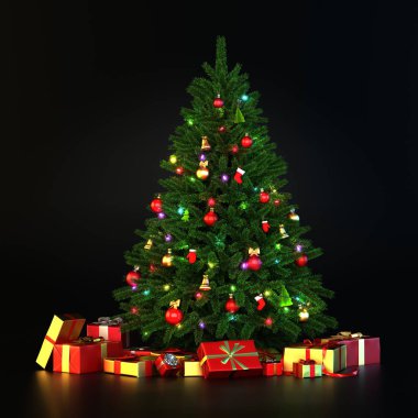 3D render süslenen Noel ağacı