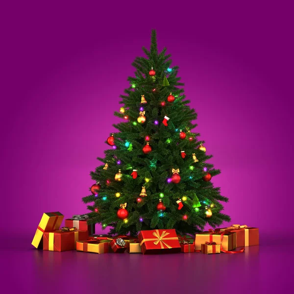 3d renderização árvore de Natal decorada — Fotografia de Stock