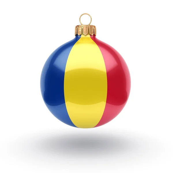 Representación 3D de la bola de Navidad con la bandera de Romania — Foto de Stock