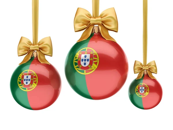 3D renderização bola de Natal com a bandeira de Portugal — Fotografia de Stock