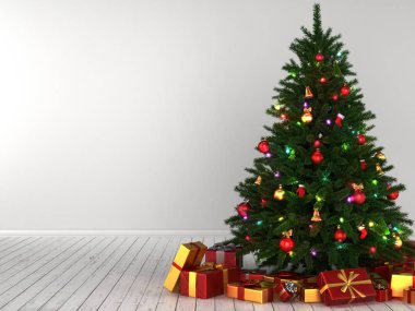 3D render süslenen Noel ağacı