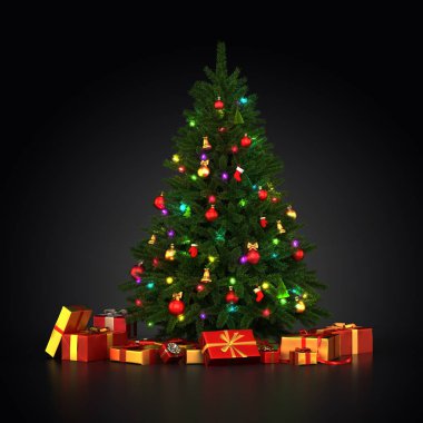 3D render süslenen Noel ağacı