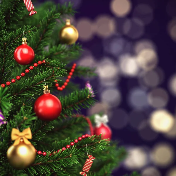 3d Rendering fragment decorated Christmas tree — Stock Photo, Image