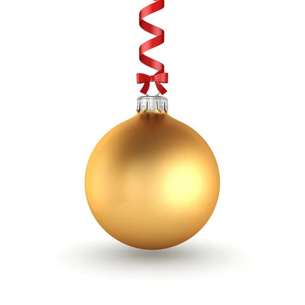 Rendering 3D palla di Natale dorata con nastro rosso e fiocco — Foto Stock