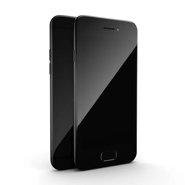 Rendering 3D smart phone nero lucido con schermo nero — Foto Stock