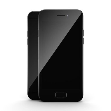 3D render siyah parlak akıllı telefon ile siyah perde