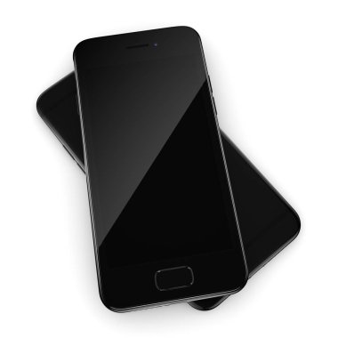 3D render siyah parlak akıllı telefon ile siyah perde