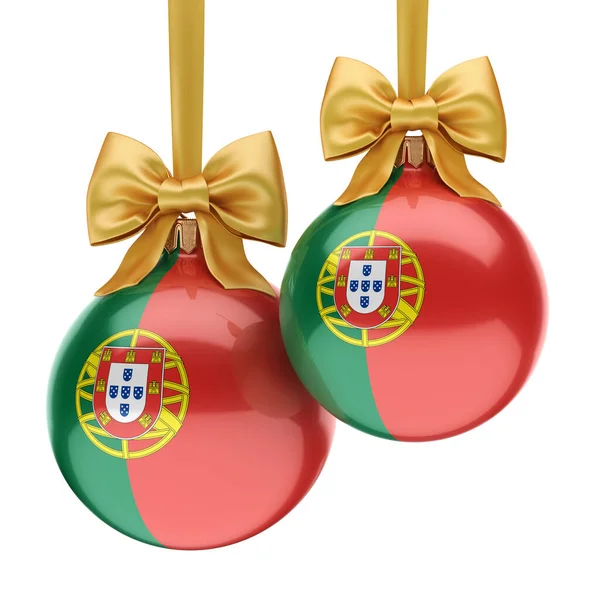 3D renderização bola de Natal com a bandeira de Portugal — Fotografia de Stock