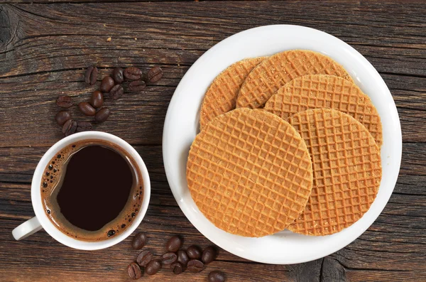 Round waffles with coffee — Stock Photo, Image