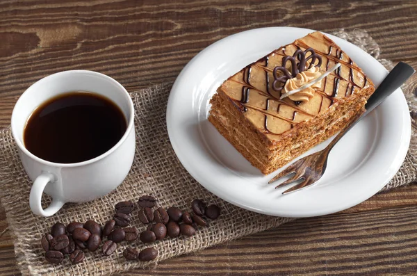 Coffee and honey cake — Stock Photo, Image