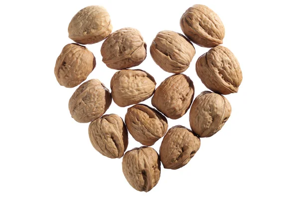 Walnuts in shape of heart — Stock Photo, Image