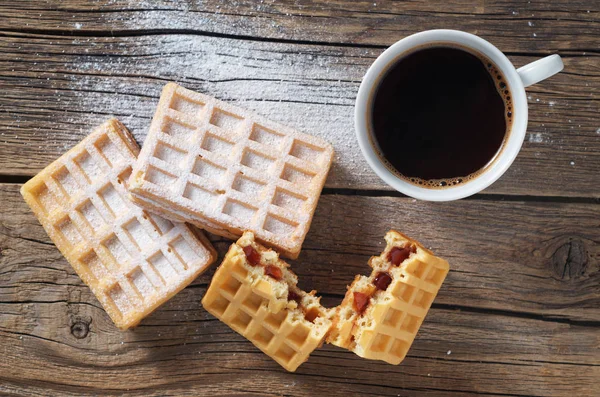 Waffles with jam and coffee — 스톡 사진