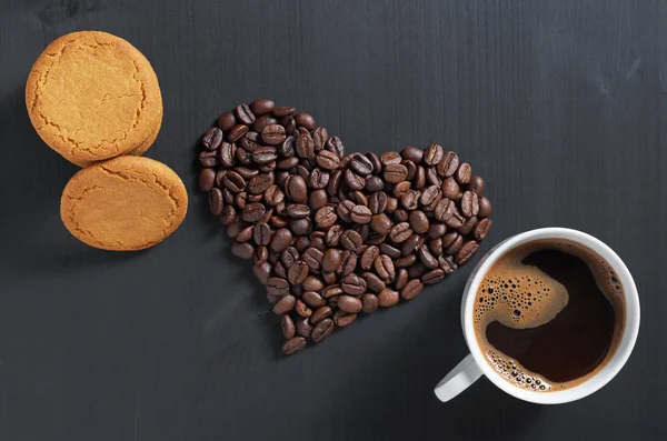 Káva, koláčky a srdce — Stock fotografie