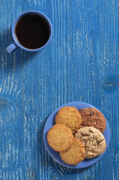 Koffie en diverse koekjes — Stockfoto