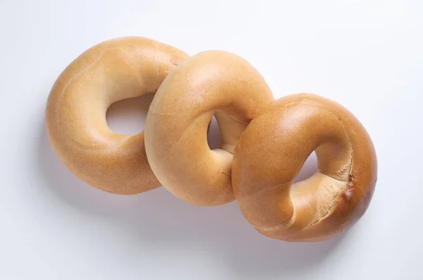 Fresh Classic Bagels White Background Close Top View — Stock Photo, Image