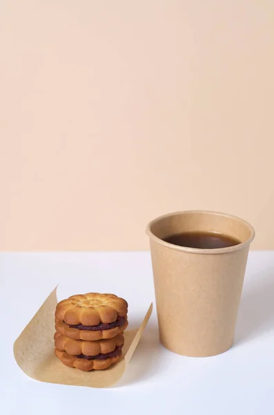 Biscuits Tasse Jetable Papier Avec Café Plats Biodégradables — Photo