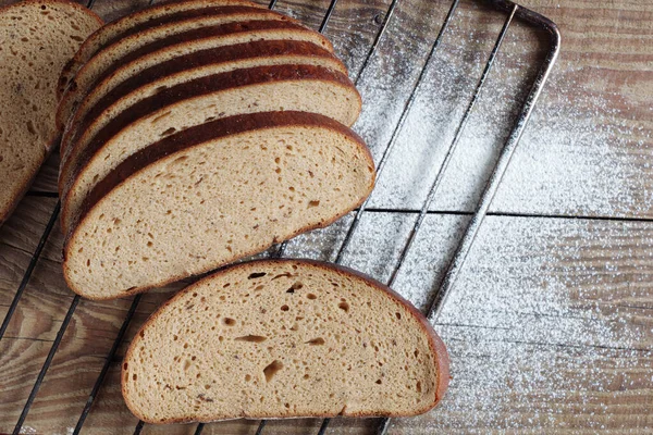 Pane Tradizionale Appena Sfornato Sul Tavolo Legno Vista Dall Alto — Foto Stock