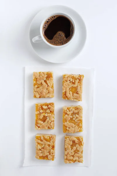 Taza Café Con Pasteles Dulces Caseros Para Desayuno Sobre Fondo —  Fotos de Stock
