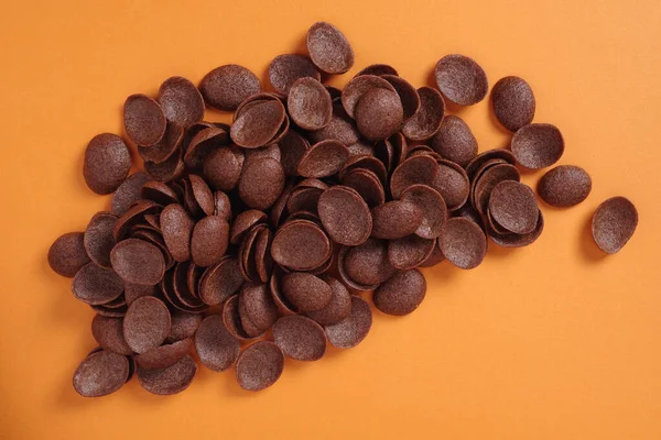 Chocolade Ontbijtgranen Oranje Achtergrond Bovenaanzicht — Stockfoto