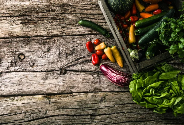 Biologische groenten op hout — Stockfoto