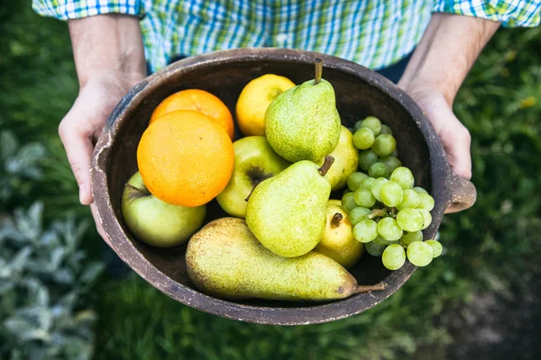 Färsk frukt i händer — Stockfoto