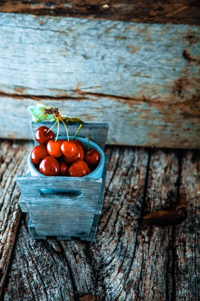 Fresh cherries on wood — Stock Photo, Image