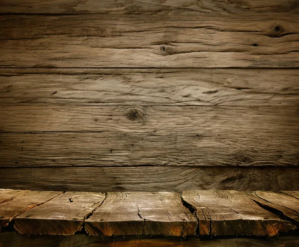 Table with wooden wall — Stock Photo, Image