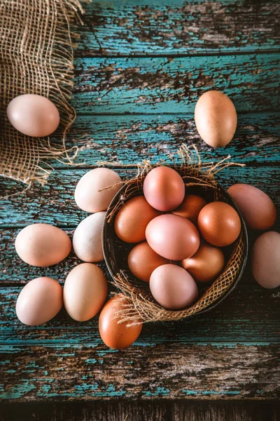 Organic Eggs Wood Fresh Eggs Healhy Food — Stock Photo, Image