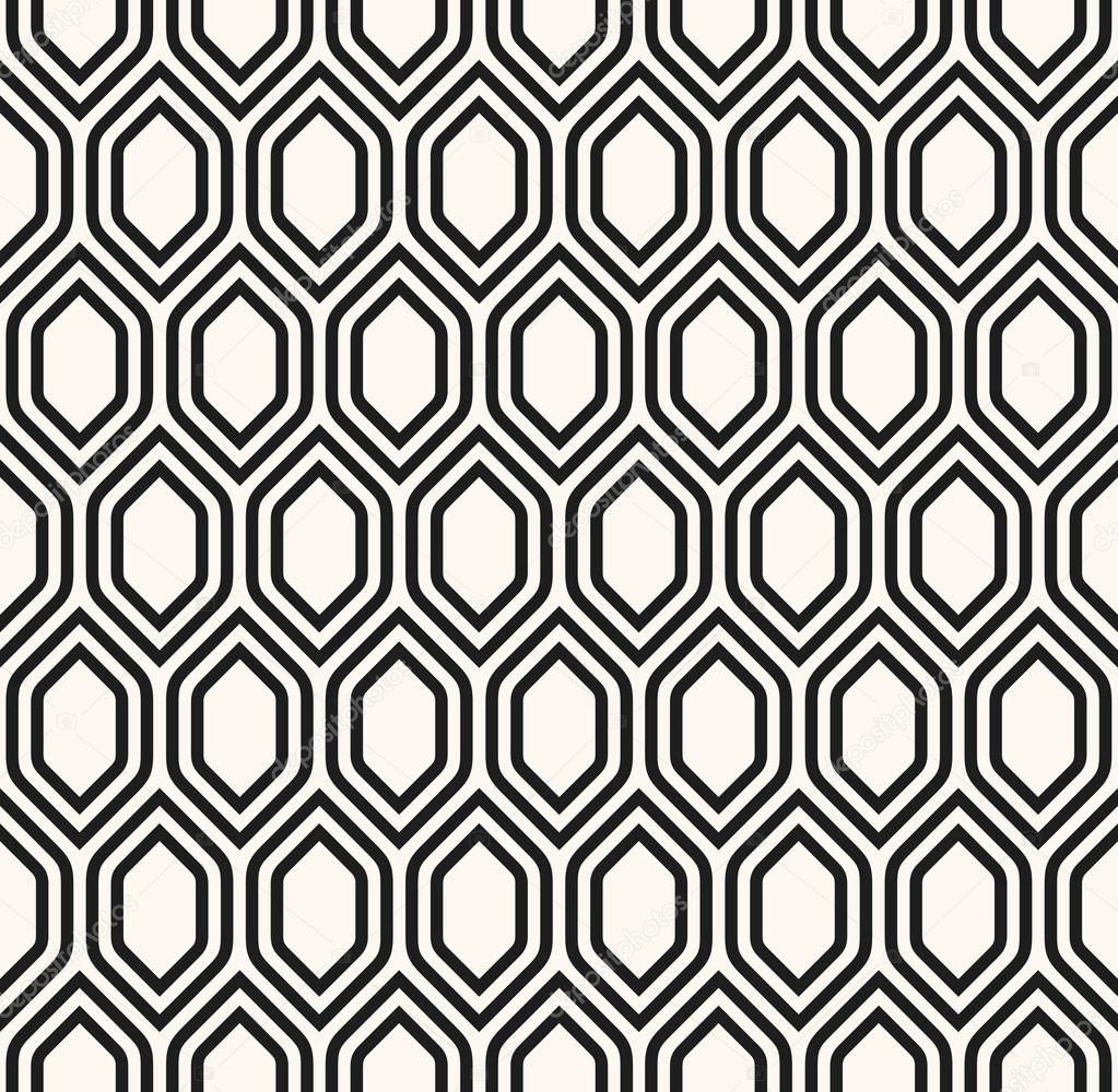 Seamless pattern with hexagonal shapes. Abstract and modern network for background, wallpaper, lining or upholstery. Editable monochromatic pattern.