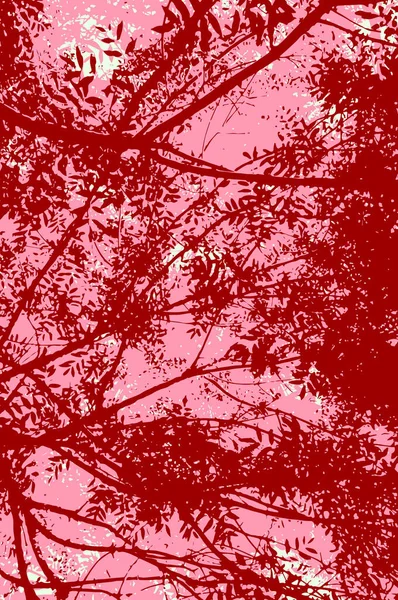 Elegantní Stylová Vektorová Vegetační Ilustrace Siluetami Červenočerveného Růžového Listí Proti — Stockový vektor