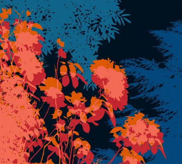 Patrón Vectorial Decorativo Colores Irreales Contrastados Con Siluetas Flores Follaje — Vector de stock