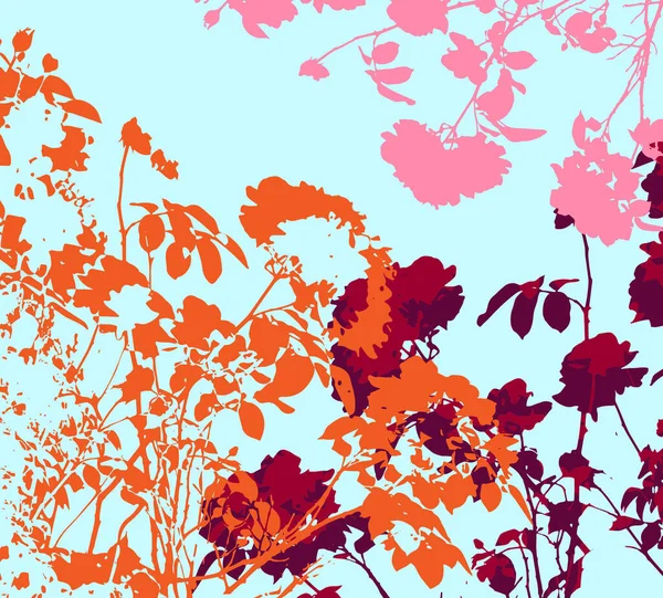 背景の装飾ベクトルパターン オレンジ ピンク 青の花弁と花の様式化された形の切手 — ストックベクタ
