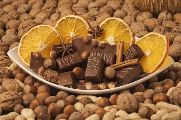 Chocolate sweets and nuts