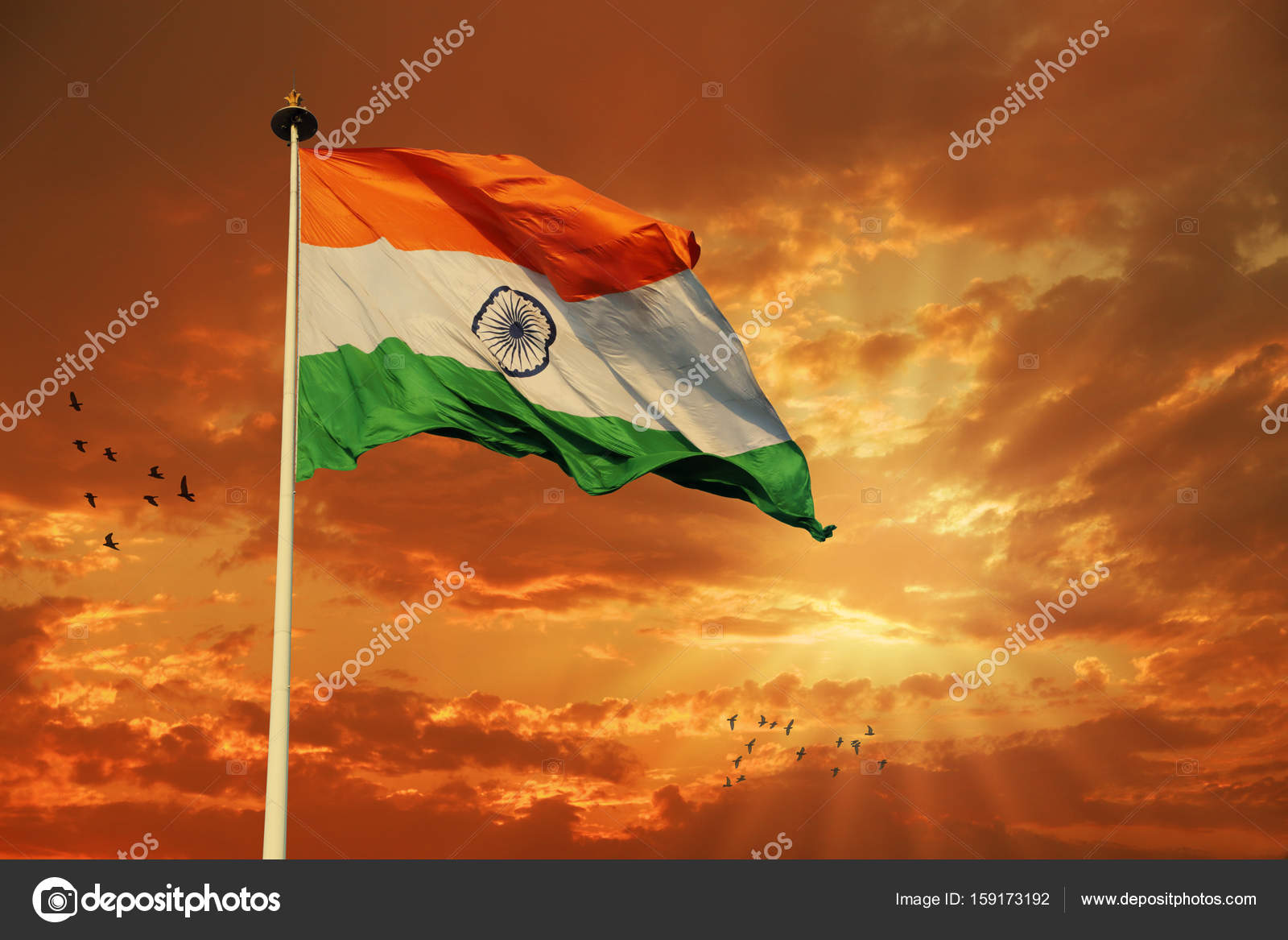 Tricolor Indian Flag during Sunset and beautiful sky Stock Photo ...