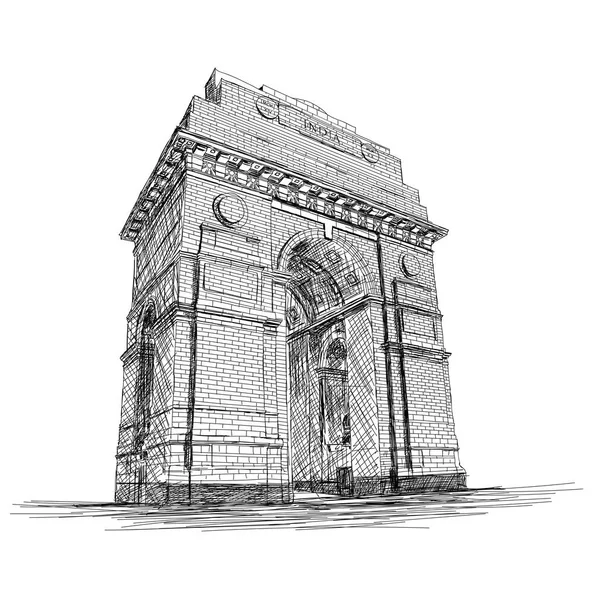 India Gate Vector Sketch Ilustración Monumento a la Guerra, Nueva Delhi, I — Archivo Imágenes Vectoriales
