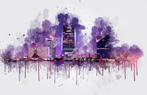 Dubai Creek Buildings - Digital Painting, United Arab Emirates